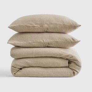 NWT QUINCE Organic Airy Gauze Duvet Cover Set King/Cal King Dune 4617